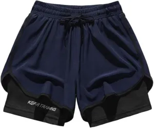 Mens 5" Gym Running Shorts Elastic Drawstring Waist Sweat-Shorts 2 in 1 Quick Dry Workout Athletic Short Pants