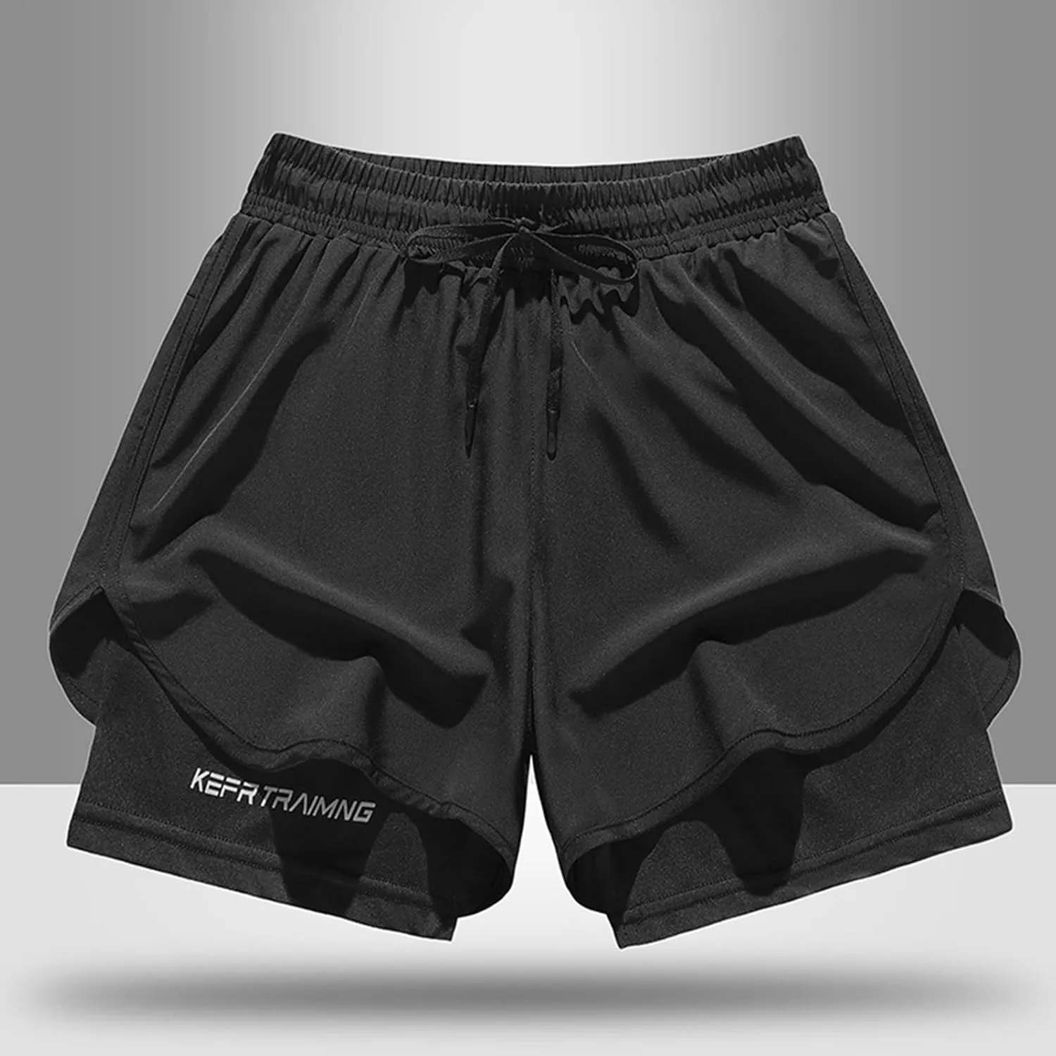 Mens 5" Gym Running Shorts Elastic Drawstring Waist Sweat-Shorts 2 in 1 Quick Dry Workout Athletic Short Pants