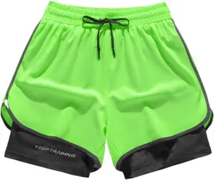 Mens 5" Gym Running Shorts Elastic Drawstring Waist Sweat-Shorts 2 in 1 Quick Dry Workout Athletic Short Pants