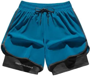 Mens 5" Gym Running Shorts Elastic Drawstring Waist Sweat-Shorts 2 in 1 Quick Dry Workout Athletic Short Pants