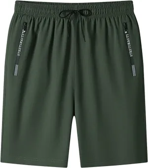 Men's Active Quick Dry Shorts Ice Silk Drawstring Elastic Waisted Athletic Shorts Running Gym Workout Casual Short Pants