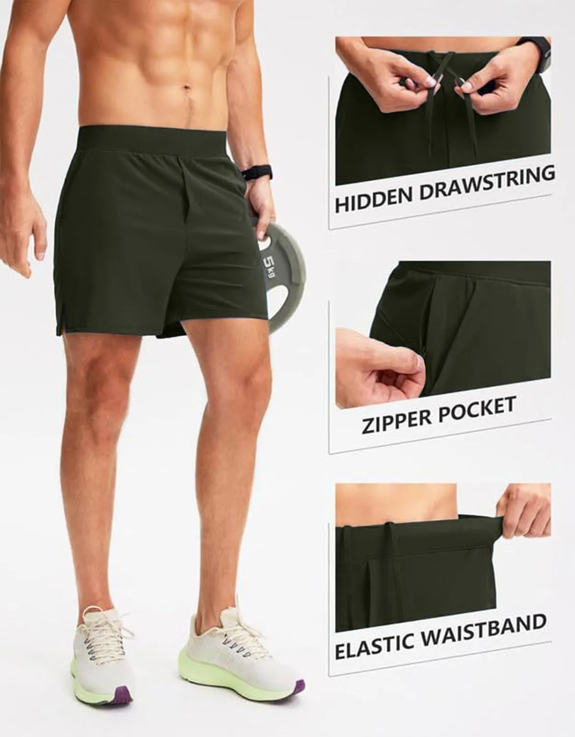 Mens Athletic Running Shorts Classic Stretch Waist Drawstring Quick Dry Work Short Pants Outdoor Gym Workout Shorts