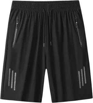 Mens Athletic Running Workout Shorts Quick Dry Elastic Waist Shorts Big Tall Loose Lightweight Shorts with Zip Pocket