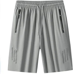 Mens Athletic Running Workout Shorts Quick Dry Elastic Waist Shorts Big Tall Loose Lightweight Shorts with Zip Pocket