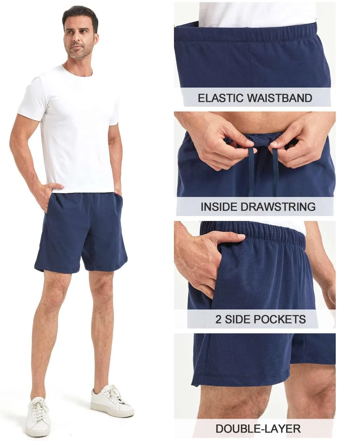 Men's Athletic Shorts with Pockets,Sweat Shorts for Men Pack,7 Inch Cotton Knit Shorts Men Multipack Casual Fit Summer