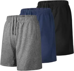 Men's Athletic Shorts with Pockets,Sweat Shorts for Men Pack,7 Inch Cotton Knit Shorts Men Multipack Casual Fit Summer