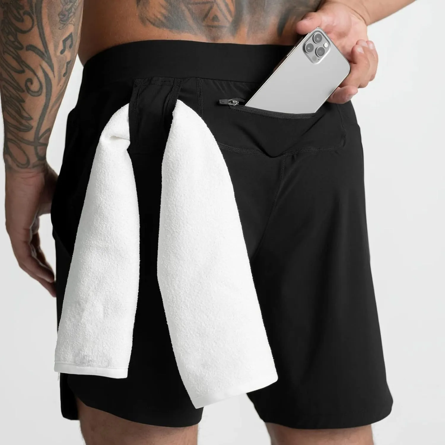 Mens Athletic Workout Shorts Quick Dry Lightweight Bodybuilding Gym Running Basketball SweatShorts with Zipper Pockets