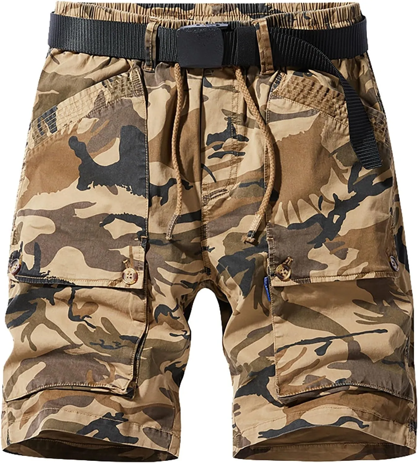 Mens Big and Tall Casual Loose Cargo Sports Five Shorts Elastic Waist Quick Dry Shorts with Multi Pockets