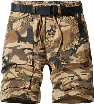 Mens Big and Tall Casual Loose Cargo Sports Five Shorts Elastic Waist Quick Dry Shorts with Multi Pockets