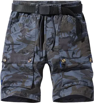 Mens Big and Tall Casual Loose Cargo Sports Five Shorts Elastic Waist Quick Dry Shorts with Multi Pockets