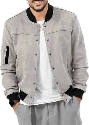 Mens Bomber Jacket Casual Varsity Jackets Long Sleeve Button Down Cardigan Vintage Faux Suede Windbreaker Coat Pockets