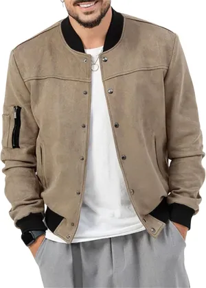 Mens Bomber Jacket Casual Varsity Jackets Long Sleeve Button Down Cardigan Vintage Faux Suede Windbreaker Coat Pockets