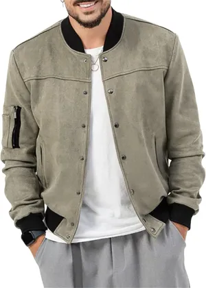 Mens Bomber Jacket Casual Varsity Jackets Long Sleeve Button Down Cardigan Vintage Faux Suede Windbreaker Coat Pockets