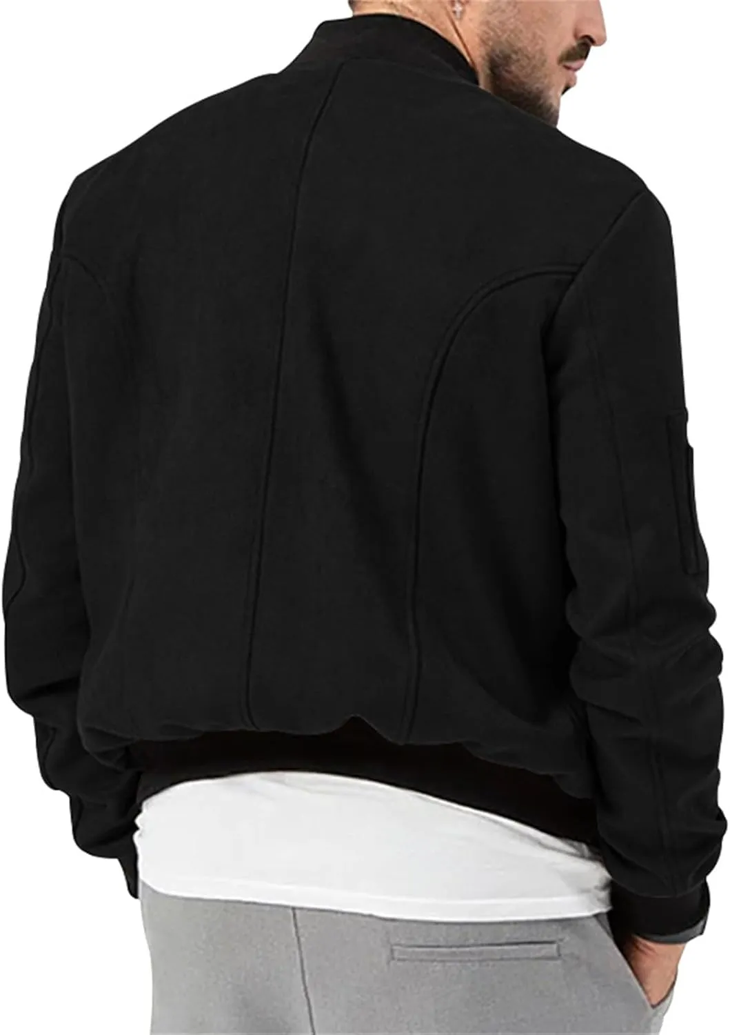 Mens Bomber Jacket Casual Varsity Jackets Long Sleeve Button Down Cardigan Vintage Faux Suede Windbreaker Coat Pockets