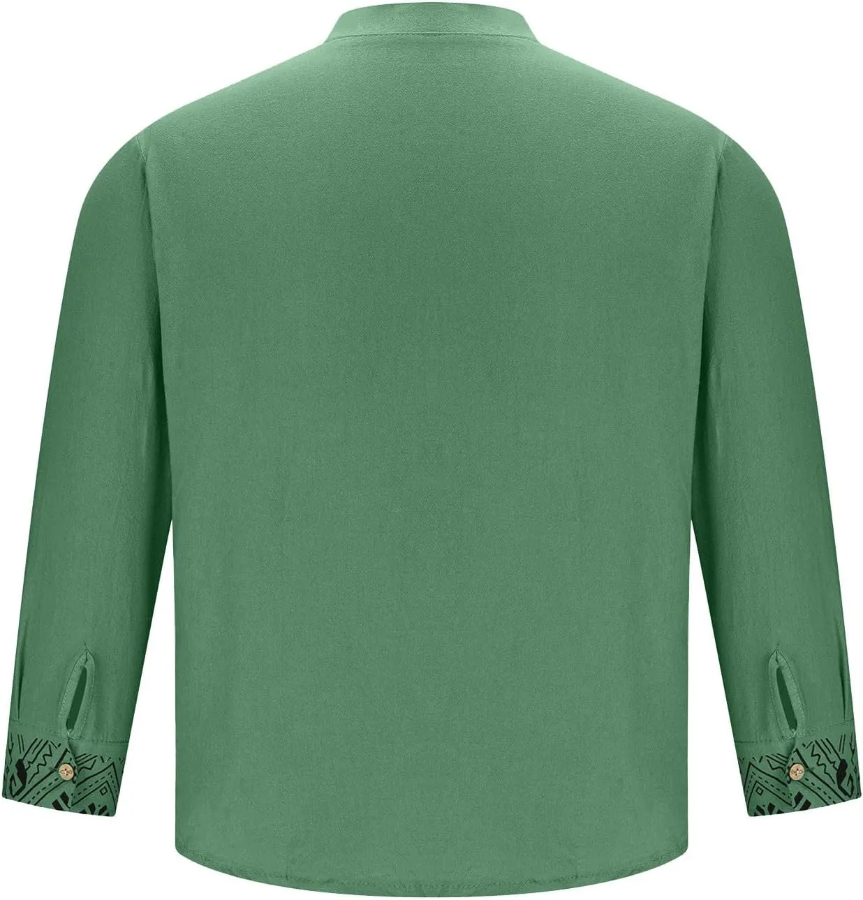 Mens Button Up Cotton Linen Henley Shirt Long Sleeve Hippie Casual African Print Tshirts Band Collar Beach Fall Tops
