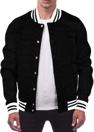 Mens Cable Knitted Cardigan Sweaters Trendy Button Down Varsity Jackets Fall Winter Oversize Thicken Thermal Coat Top