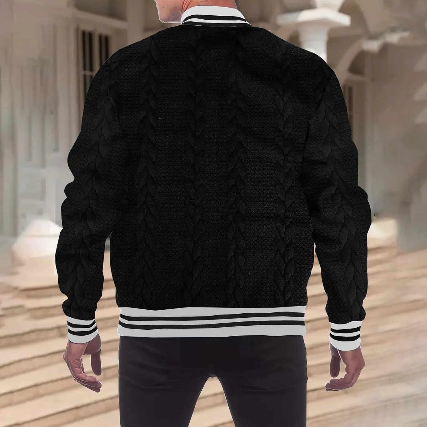 Mens Cable Knitted Cardigan Sweaters Trendy Button Down Varsity Jackets Fall Winter Oversize Thicken Thermal Coat Top