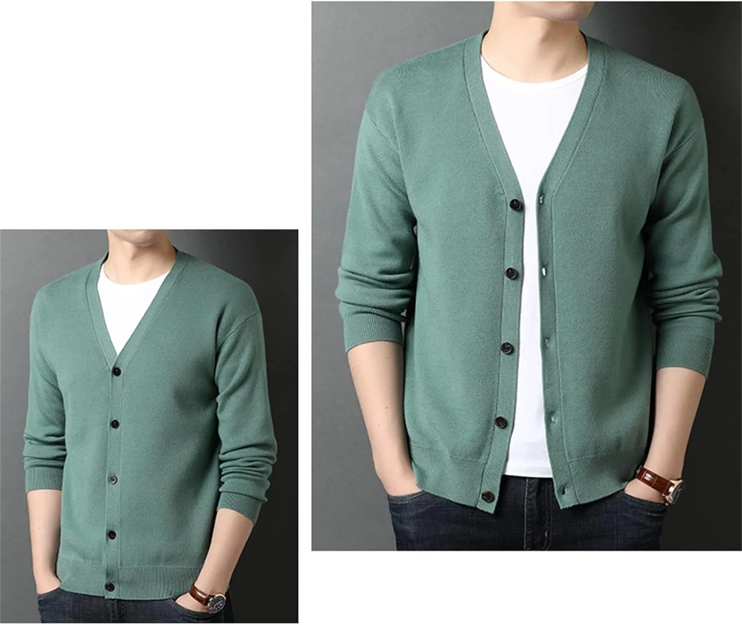Men's Cardigan Button Down Knit Sweater Lightweight Long Sleeve V Neck Casual Knitwear Solid Color Chunky Outwear