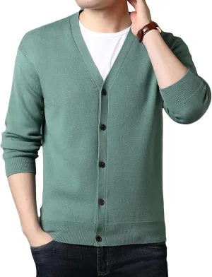 Men's Cardigan Button Down Knit Sweater Lightweight Long Sleeve V Neck Casual Knitwear Solid Color Chunky Outwear