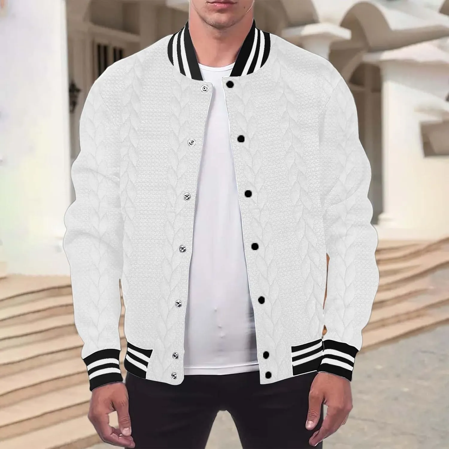 Mens Cardigan Sweaters Oversize Fall Winter Thermal Button Down Cable Knitted Sweater Casual Trendy Varsity Jackets