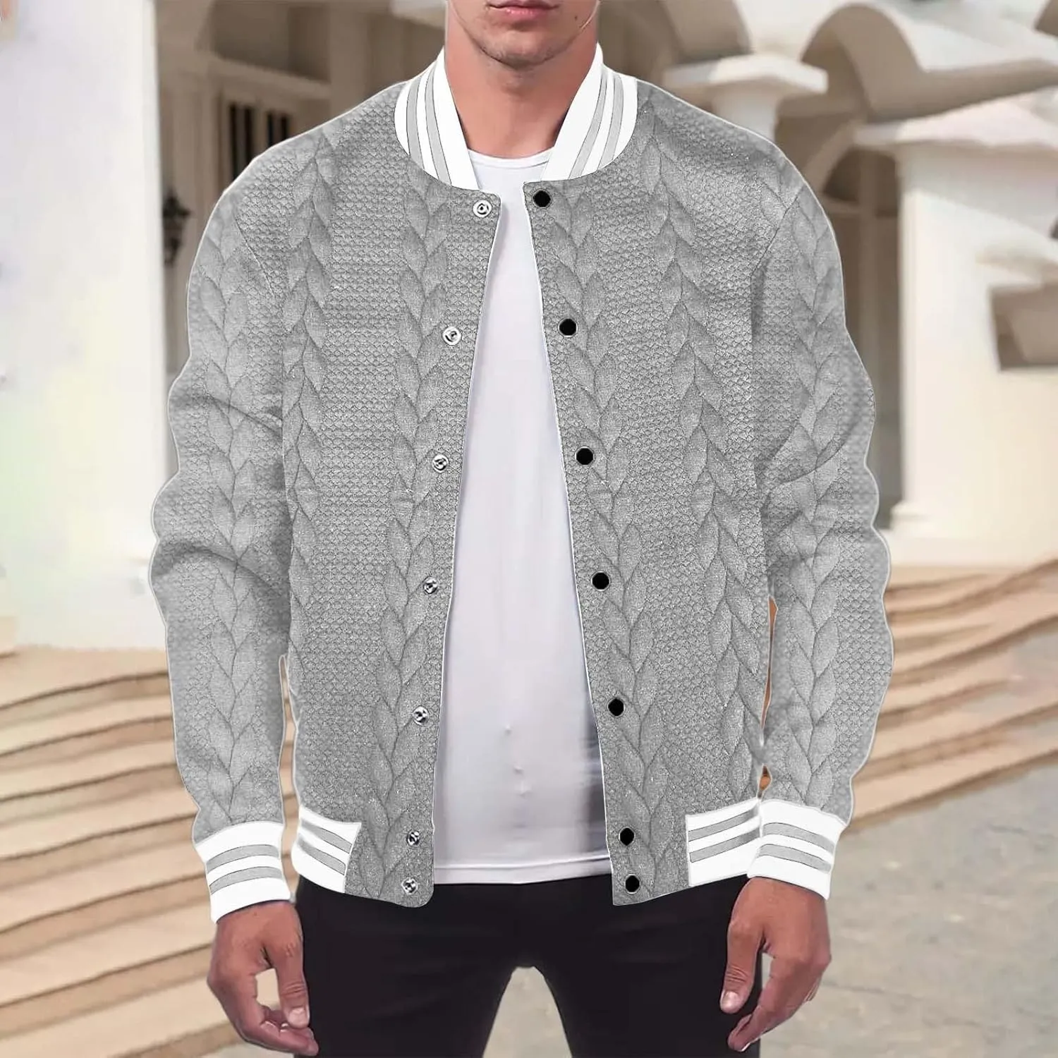 Mens Cardigan Sweaters Oversize Fall Winter Thermal Button Down Cable Knitted Sweater Casual Trendy Varsity Jackets