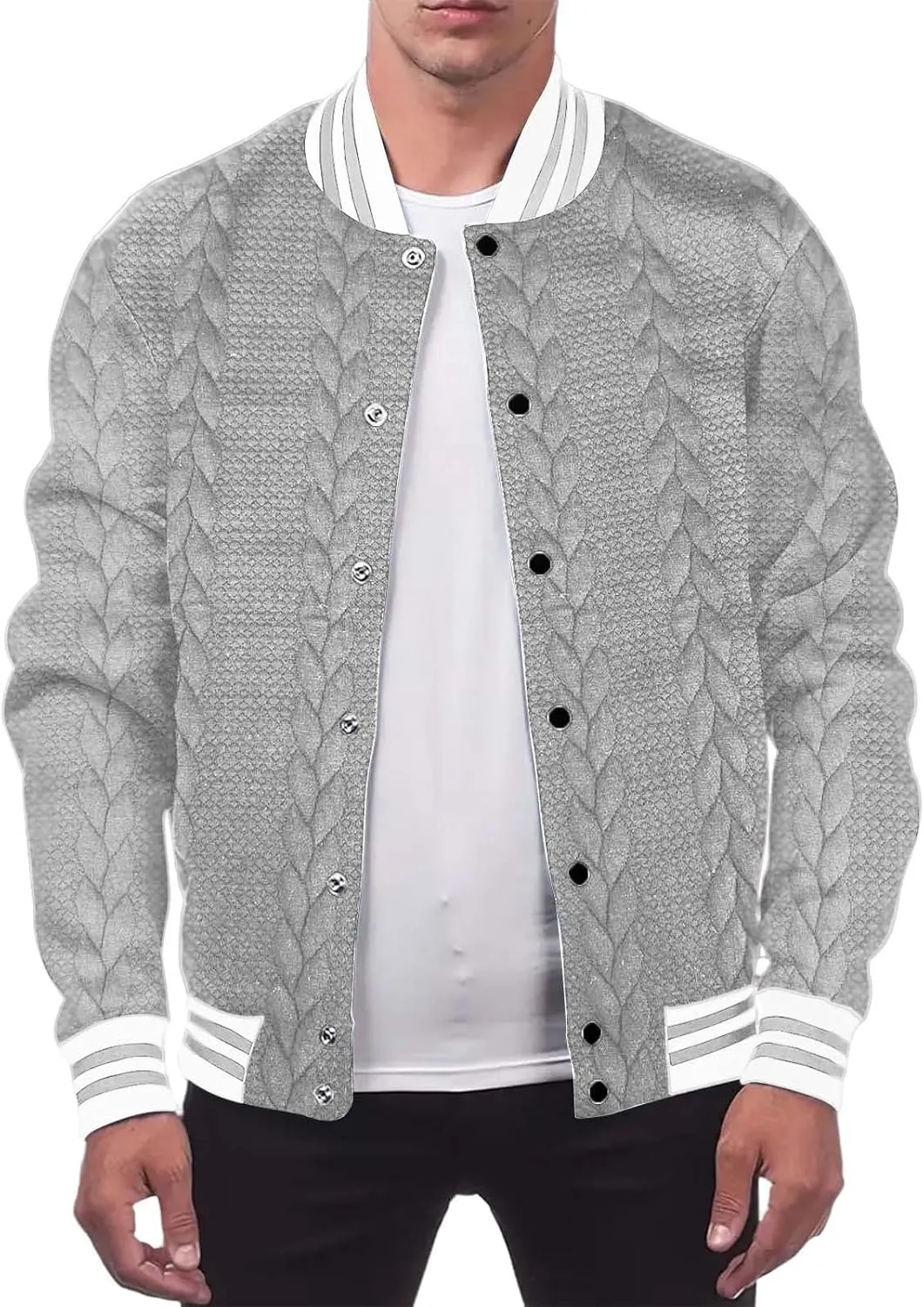 Mens Cardigan Sweaters Oversize Fall Winter Thermal Button Down Cable Knitted Sweater Casual Trendy Varsity Jackets