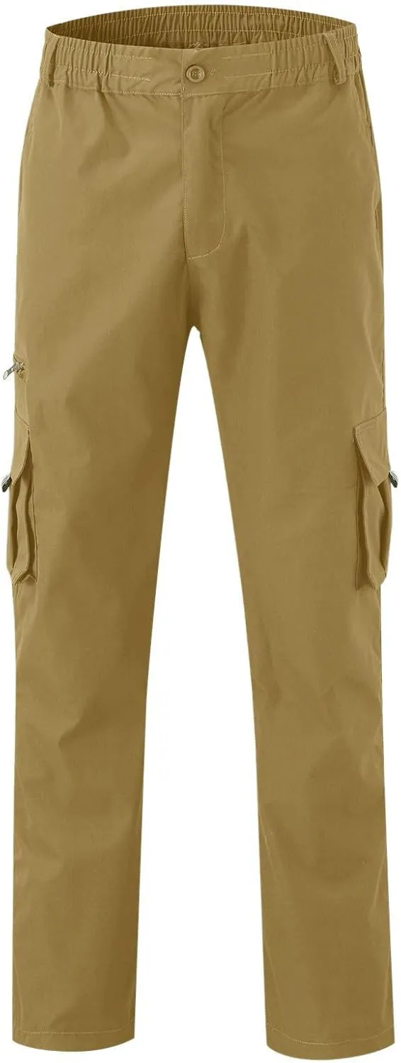 Mens Cargo Joggers Lightweight Tactical Hiking Sweatpants with Pockets Elastic Drawsting Relaxed Fit Workout Slacks