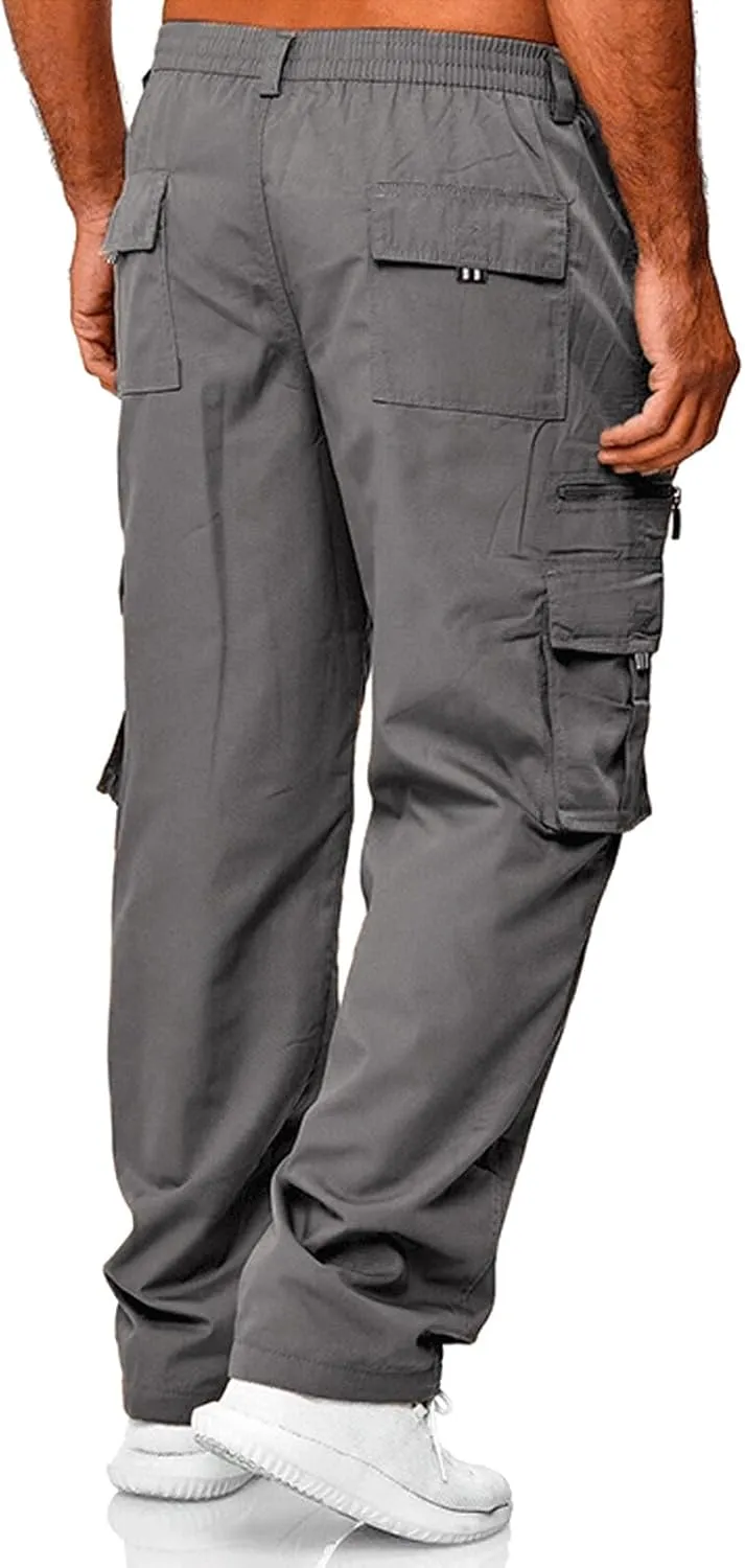 Mens Cargo Joggers Lightweight Tactical Hiking Sweatpants with Pockets Elastic Drawsting Relaxed Fit Workout Slacks