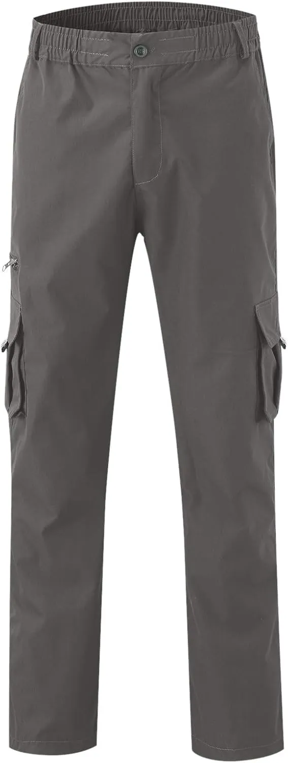 Mens Cargo Joggers Lightweight Tactical Hiking Sweatpants with Pockets Elastic Drawsting Relaxed Fit Workout Slacks