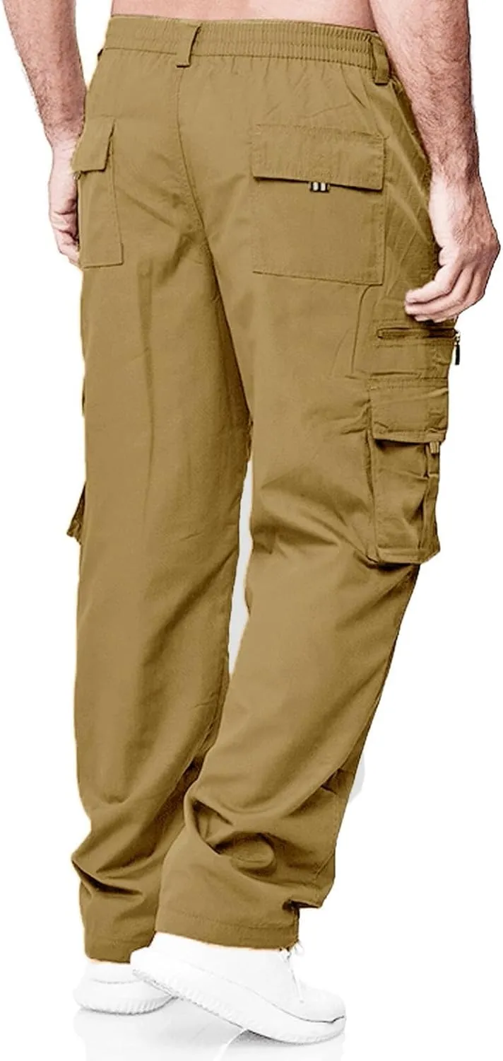 Mens Cargo Joggers Lightweight Tactical Hiking Sweatpants with Pockets Elastic Drawsting Relaxed Fit Workout Slacks