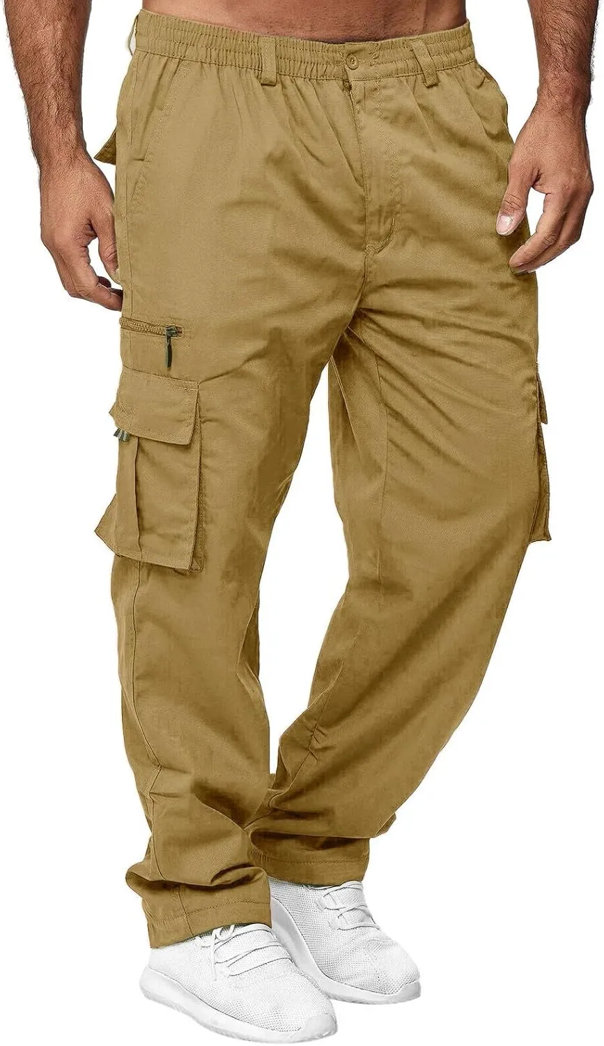 Mens Cargo Joggers Lightweight Tactical Hiking Sweatpants with Pockets Elastic Drawsting Relaxed Fit Workout Slacks