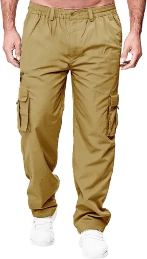 Mens Cargo Joggers Lightweight Tactical Hiking Sweatpants with Pockets Elastic Drawsting Relaxed Fit Workout Slacks
