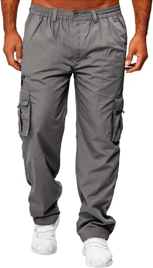 Mens Cargo Joggers Lightweight Tactical Hiking Sweatpants with Pockets Elastic Drawsting Relaxed Fit Workout Slacks