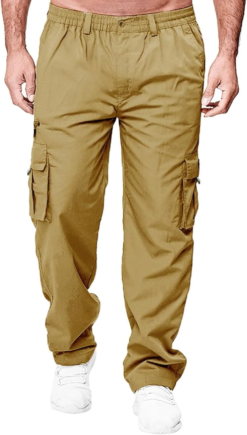 Mens Cargo Joggers Lightweight Tactical Hiking Sweatpants with Pockets Elastic Drawsting Relaxed Fit Workout Slacks