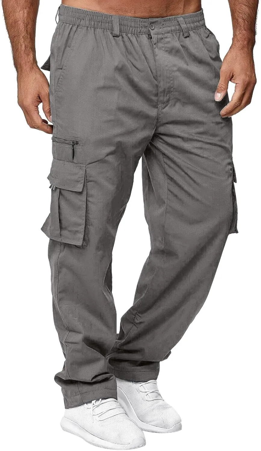 Mens Cargo Joggers Lightweight Tactical Hiking Sweatpants with Pockets Elastic Drawsting Relaxed Fit Workout Slacks