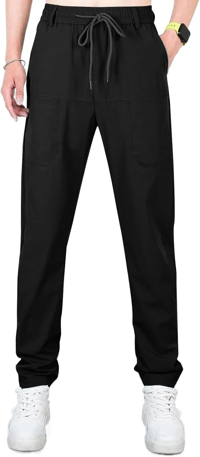 Mens Cargo Pants Plus Size Relaxed fit Stretchy Casual Hiking Pants Elastic Waist Drawstring Multi-Pocket Work Pants