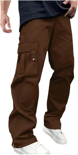 Mens Cargo Pants with Multi Pockets Drawstring Elastic Waisted Casual Trousers Outdoor Hiking Athletic Jogging Pants