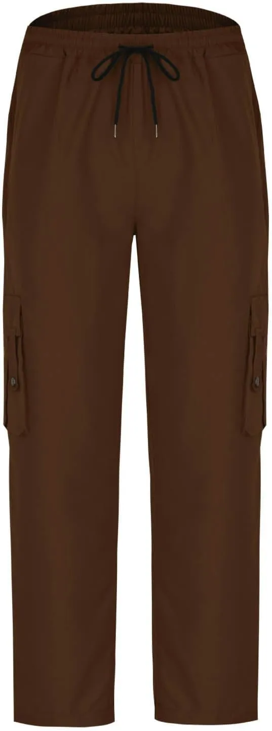Mens Cargo Pants with Multi Pockets Drawstring Elastic Waisted Casual Trousers Outdoor Hiking Athletic Jogging Pants