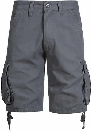 Mens Cargo Shorts Casual Plus Size Drawstring Loose Short Pants Vintage Retro Multiple Pockets Solid Work Shorts