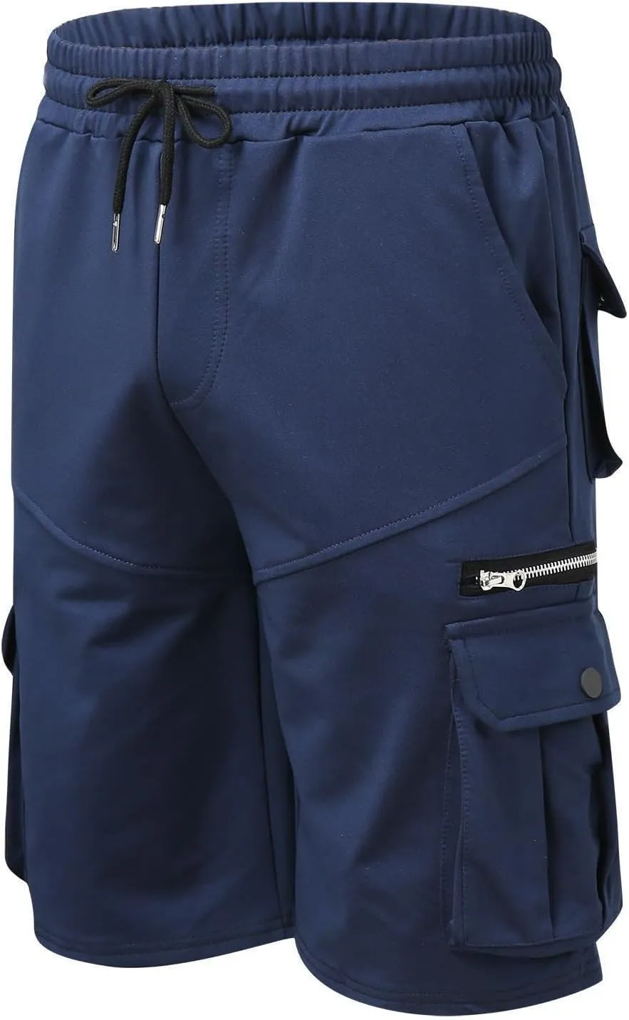 Men's Cargo Shorts Casual Twill Elastic Waisted Capri Pants Relaxed Fit Below Knee Long Shorts with Multiple Pockets