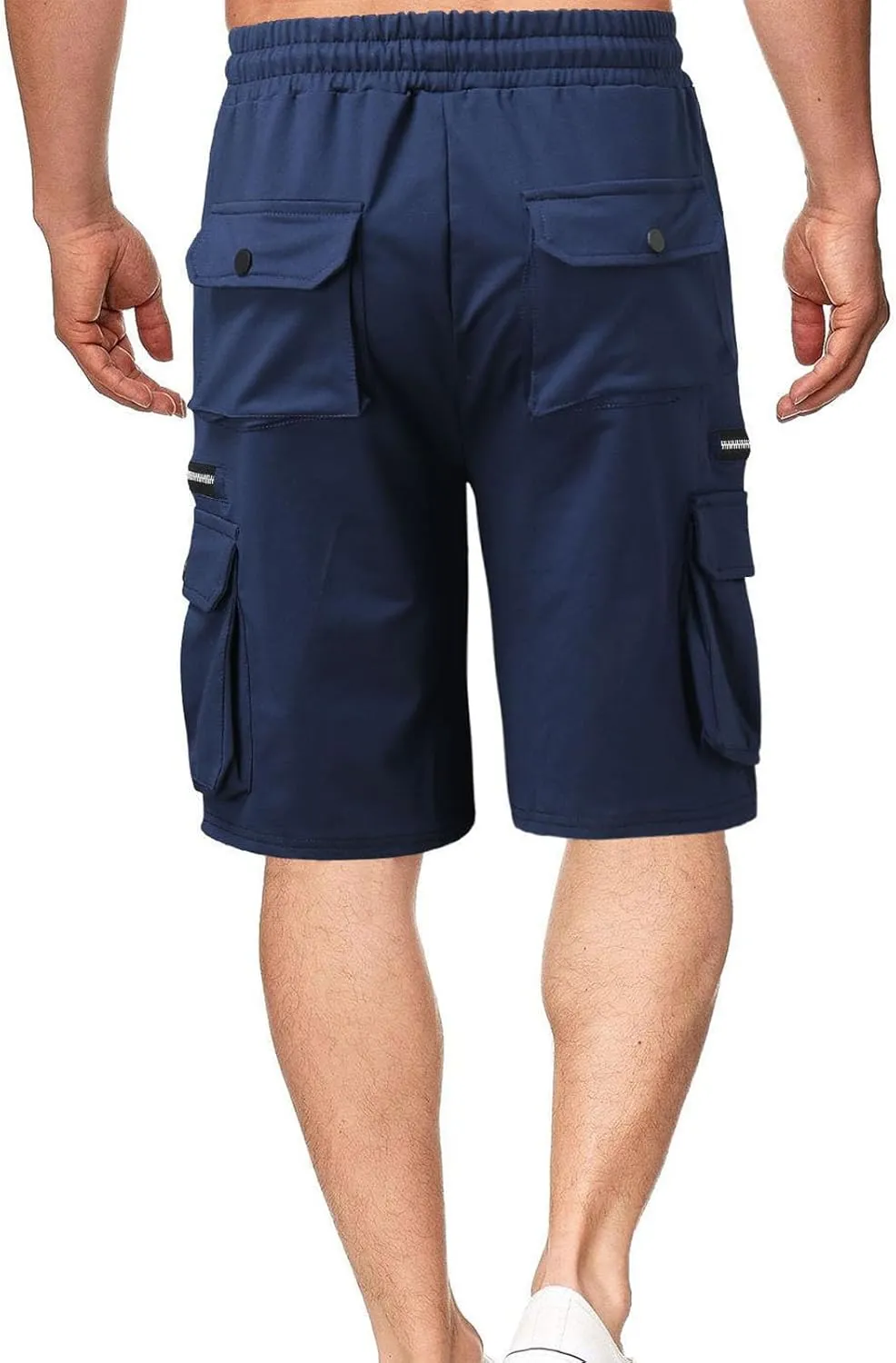 Men's Cargo Shorts Casual Twill Elastic Waisted Capri Pants Relaxed Fit Below Knee Long Shorts with Multiple Pockets