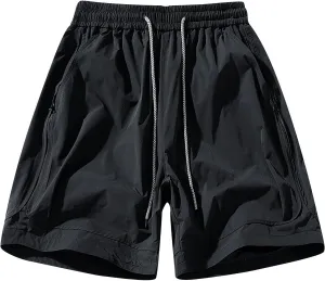Men's Cargo Shorts Elastic Waist Drawstring Summer Casual Quick Dry Athletic Sport Jogging Shorts with 5 Pocket