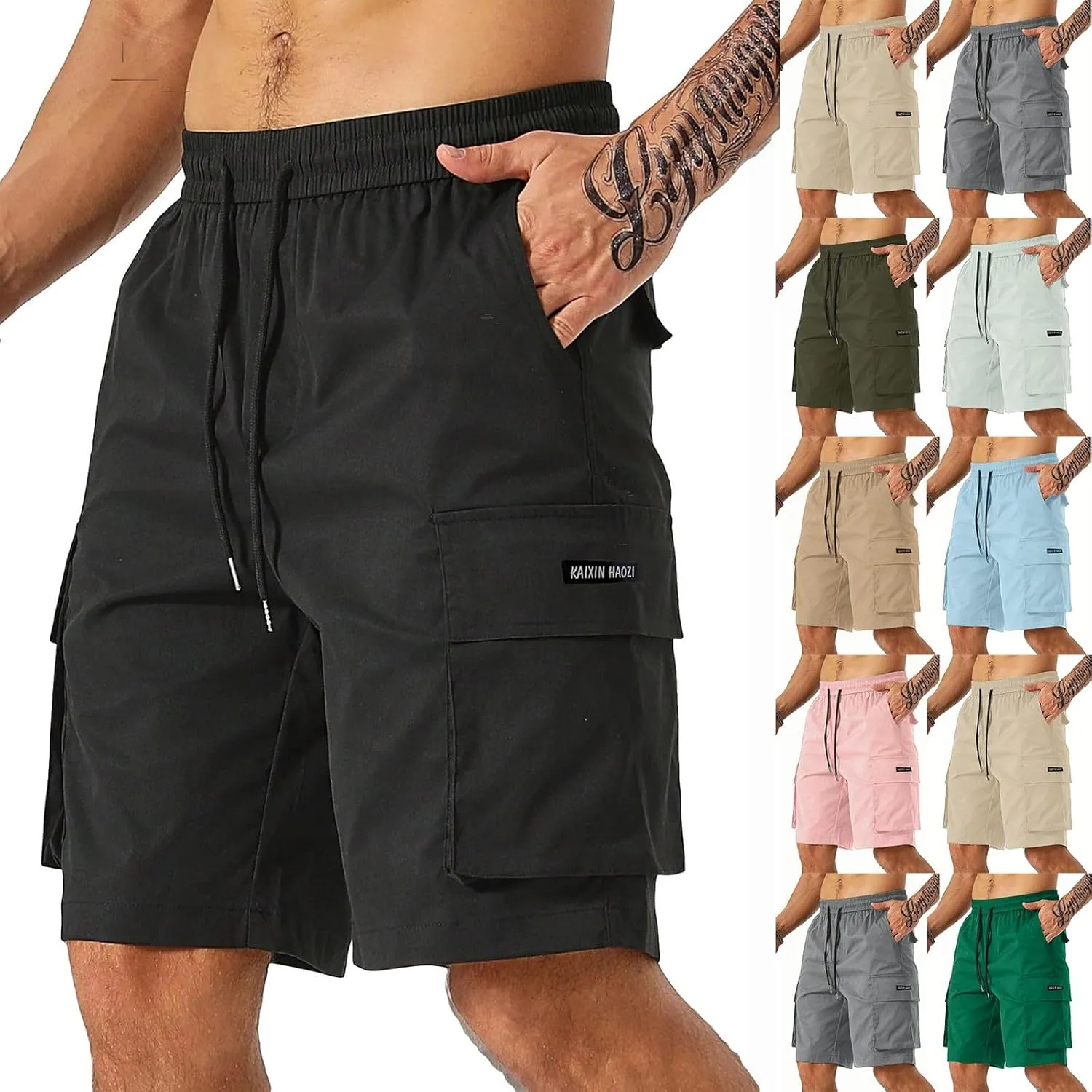Men's Cargo Shorts Stretch Drawstring Hiking Work Pants Summer Lightweight Classic Multi Pockets Tactical Short Pants