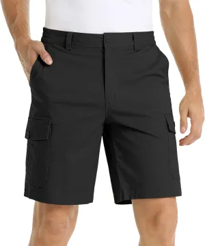 Mens Cargo Shorts Summer Twill Cotton Beach Elastic Waist Casual Work Comfort and Lightweight Short with Multi Pocket