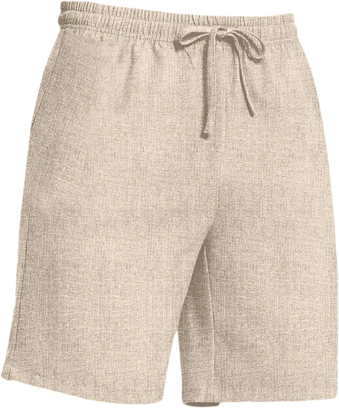 Mens Casual Cotton Linen Shorts - Elastic Waist Drawstring Summer Beach Shorts with Pockets, Light Weight Workout Pants