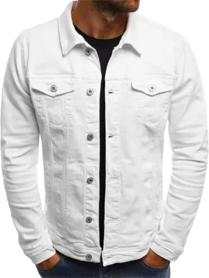 Men's Casual Denim Jacket Button Down Long Sleeve Trucker Jacket Solid Color Slim Fit Fashion Jean Coat