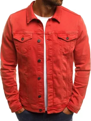 Men's Casual Denim Jacket Button Down Long Sleeve Trucker Jacket Solid Color Slim Fit Fashion Jean Coat