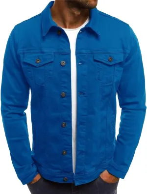 Men's Casual Denim Jacket Button Down Long Sleeve Trucker Jacket Solid Color Slim Fit Fashion Jean Coat