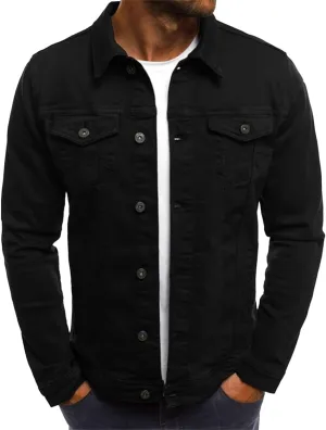 Men's Casual Denim Jacket Button Down Long Sleeve Trucker Jacket Solid Color Slim Fit Fashion Jean Coat