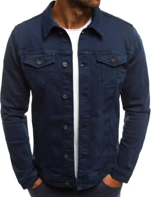 Men's Casual Denim Jacket Button Down Long Sleeve Trucker Jacket Solid Color Slim Fit Fashion Jean Coat